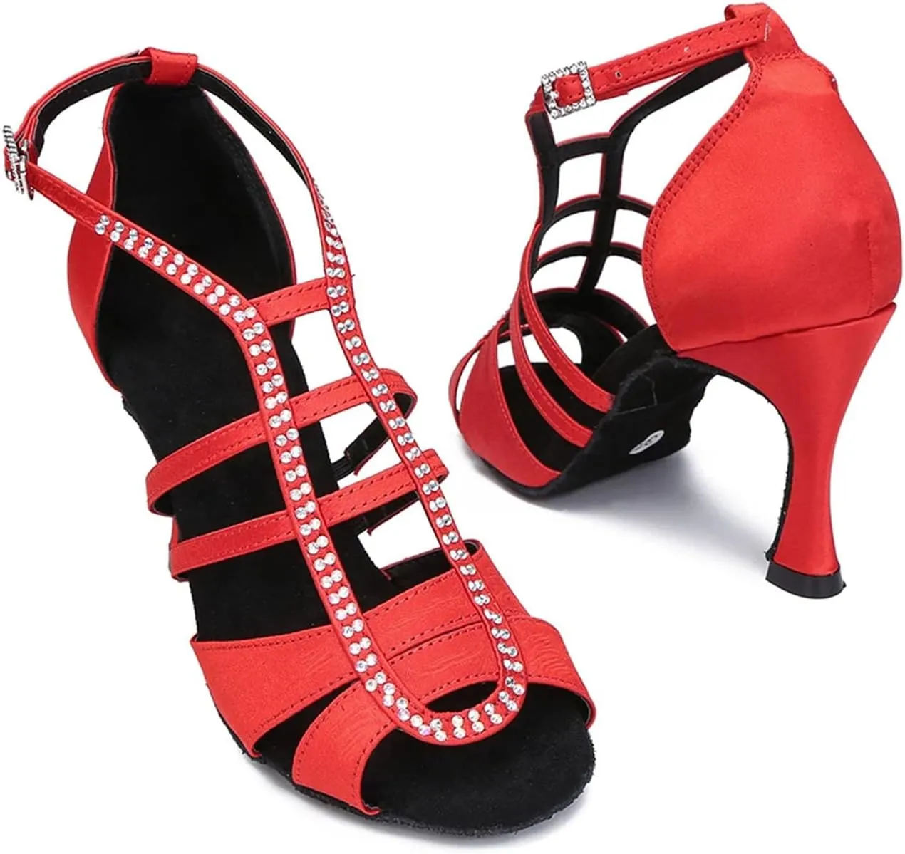 Women's Red Latin Dance Shoes - Ballroom Salsa Tango Party Wedding Sandals, 10CM/3.9Inch Heel Height