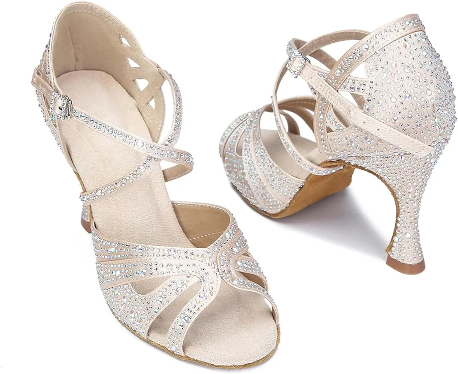 Women's Rhinestone Latin Dance Shoes - Salsa Tango Soft Sole Indoor Wedding Sandals, 10CM/3.9Inch Heel Height