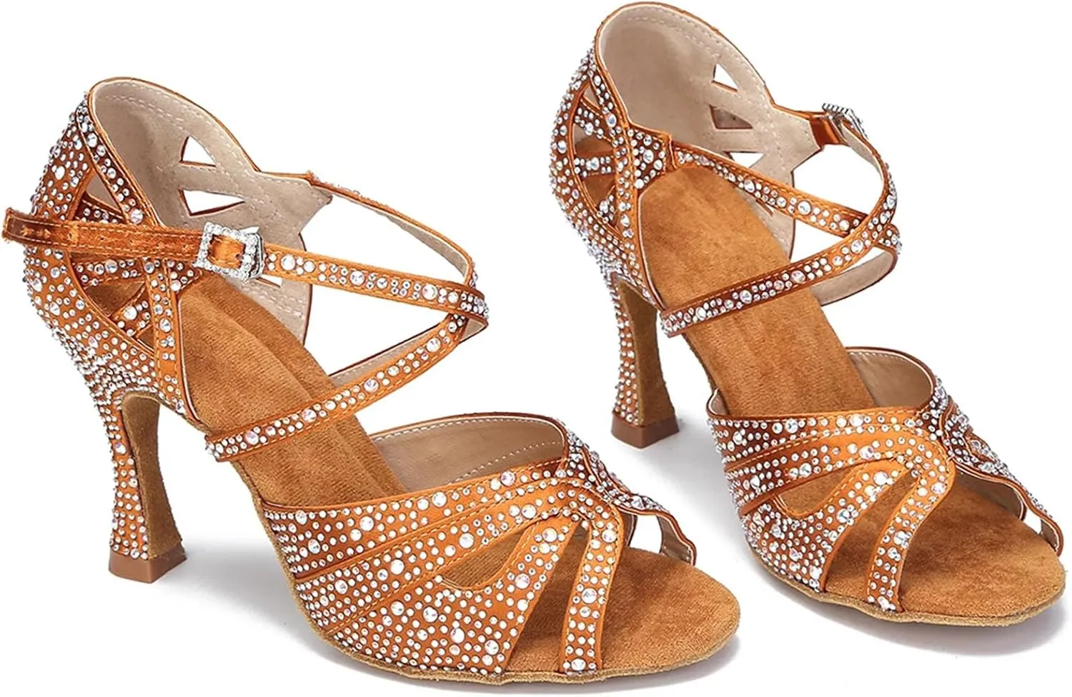 Women's Rhinestone Latin Dance Shoes - Salsa Tango Soft Sole Indoor Wedding Sandals, 10CM/3.9Inch Heel Height