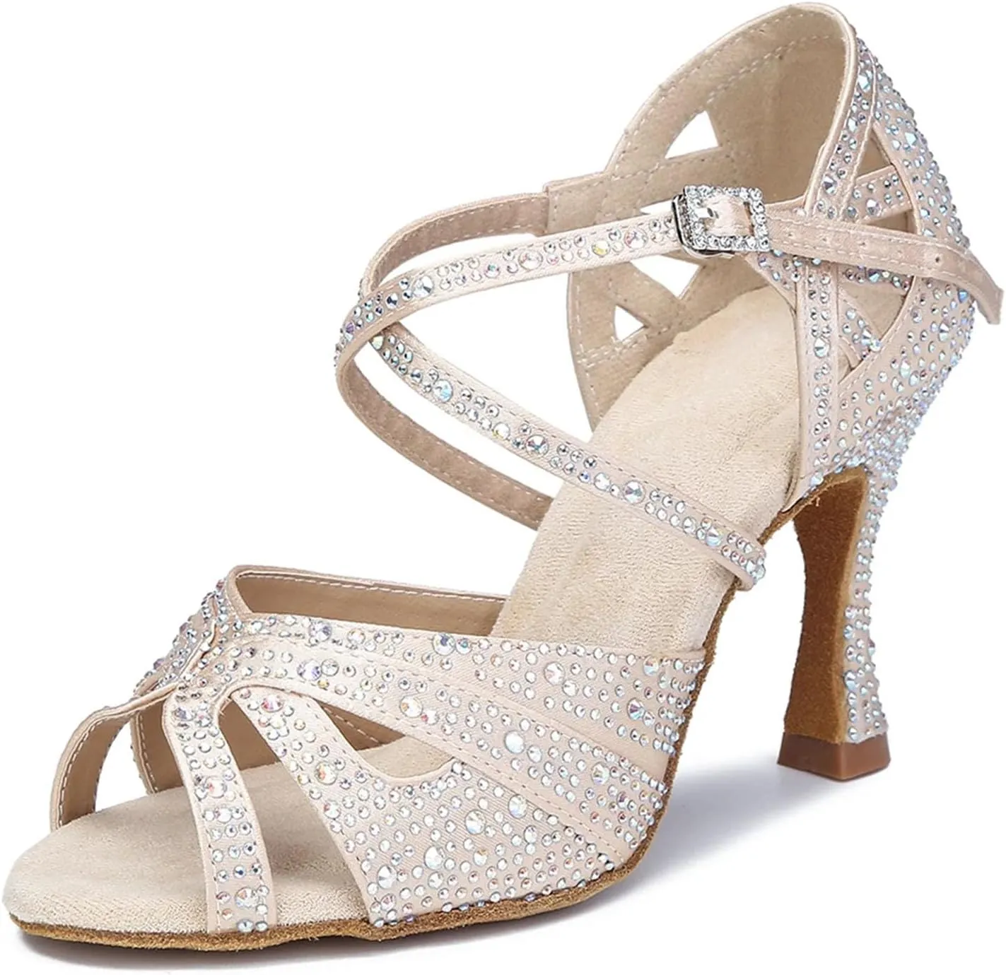 Women's Rhinestone Latin Dance Shoes - Salsa Tango Soft Sole Indoor Wedding Sandals, 10CM/3.9Inch Heel Height