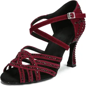Women's Rhinestone Latin Dance Shoes - Tango Ballroom Party Heels, Wedding Shoes, 10CM/3.9Inch Heel Height