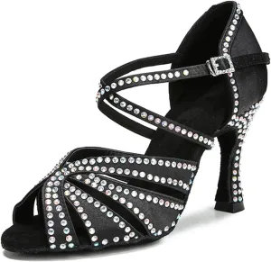 Women's Rhinestone Latin Dance Shoes - Tango Salsa Ballroom Wedding Sandals, 10CM/3.9Inch Heel Height
