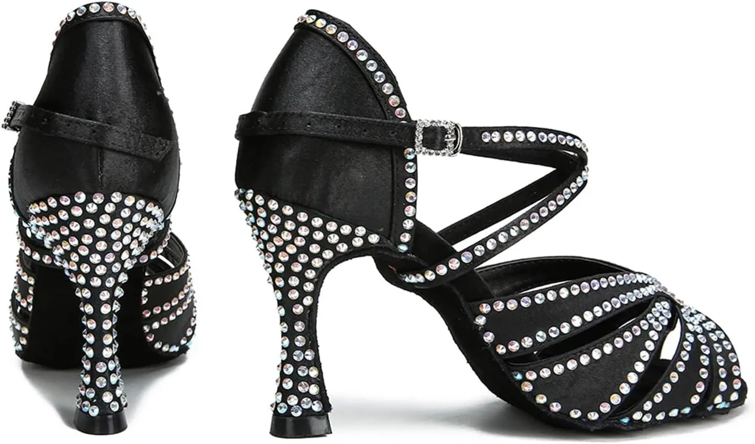 Women's Rhinestone Latin Dance Shoes - Tango Salsa Ballroom Wedding Sandals, 10CM/3.9Inch Heel Height
