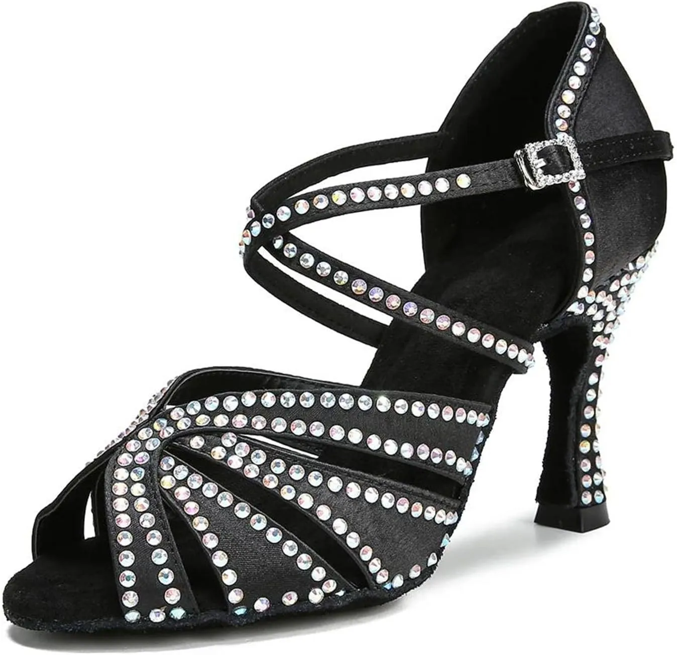 Women's Rhinestone Latin Dance Shoes - Tango Salsa Ballroom Wedding Sandals, 10CM/3.9Inch Heel Height