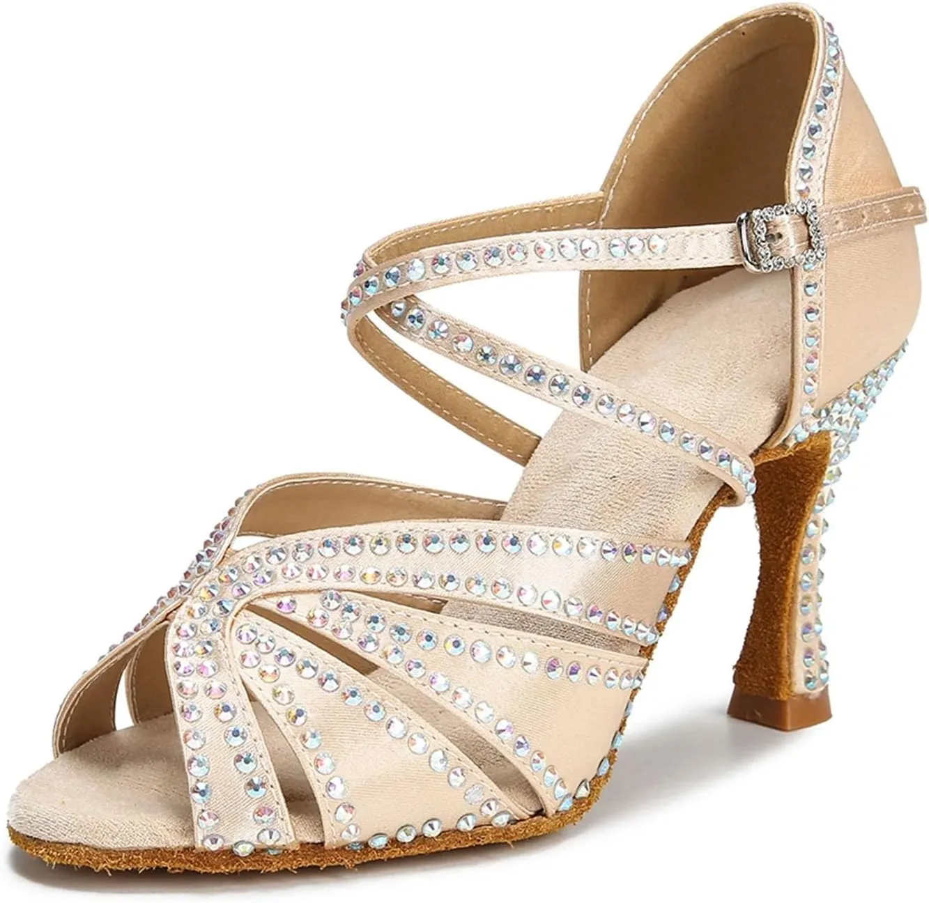 Women's Rhinestone Latin Dance Shoes - Tango Salsa Ballroom Wedding Sandals, 10CM/3.9Inch Heel Height