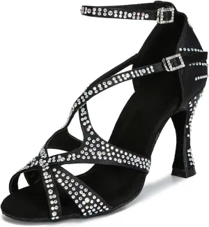 Women's Salsa Ballroom Dance Heels - Tango Chacha Latin Party Sandals, 10CM/3.9Inch Heel Height