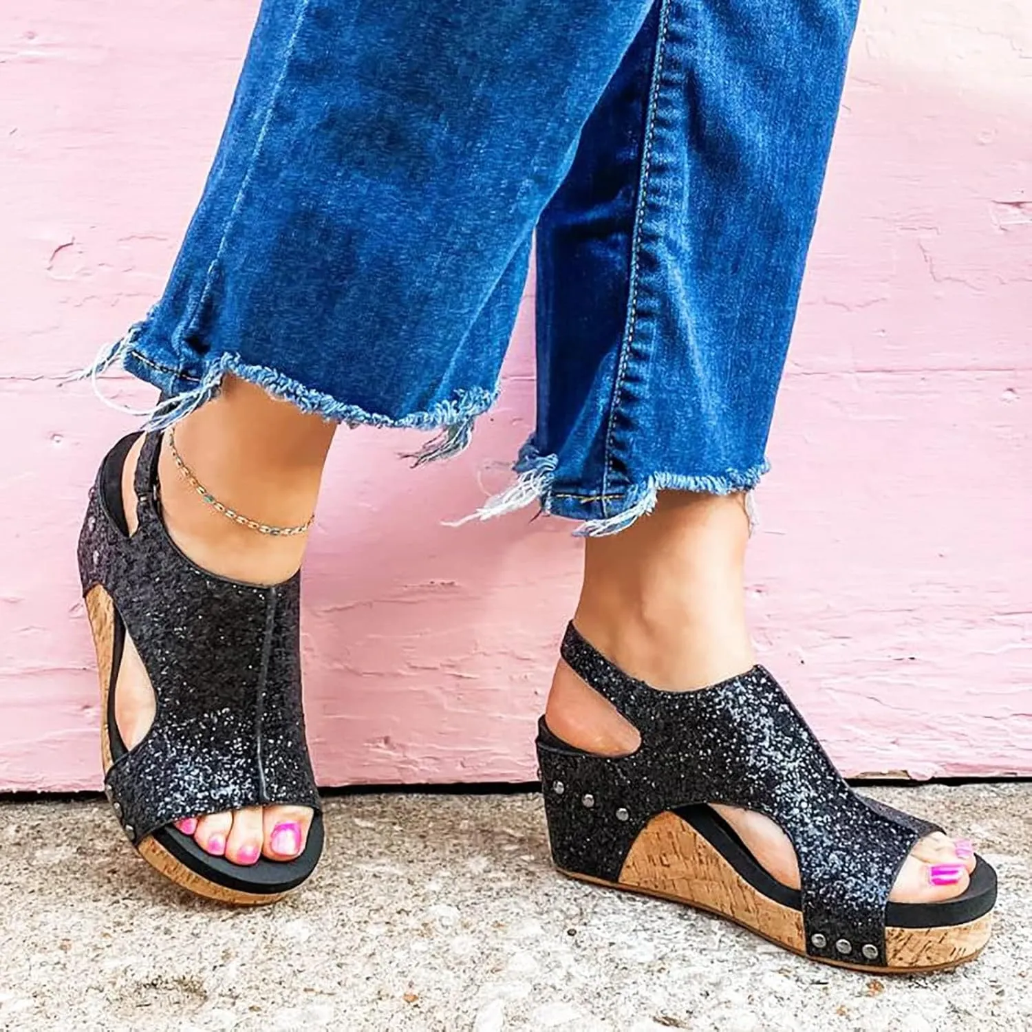 Womens Sandals 2025 Wedge Sandal for Women Wide Width Platform Wedge Sandals Fashion Espadrilles Open Toe Casual Dressy Espadrilles Shoes Summer Beach Outdoor Slippers Shoes Boho Ladies Wedges 2025