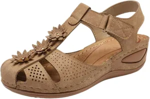 Womens Sandals Bohemia Platform Gladiator Ladies Shoes Flower Sandals Vintage Dressy Hollow Out Summer Beach Ankle Strap Causal Comfortable Closed Toe Wedge Shoes for Outdoor 2025