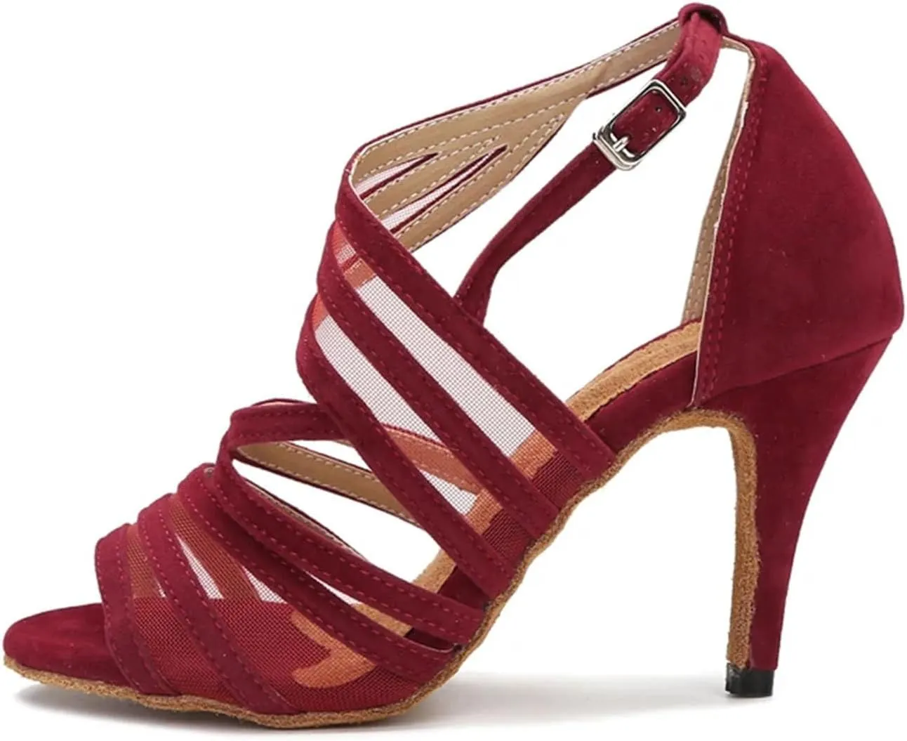 Women's Satin Latin Dance Shoes - Salsa Samba Tango Indoor Black Sandals, 10CM/3.9Inch Heel Height