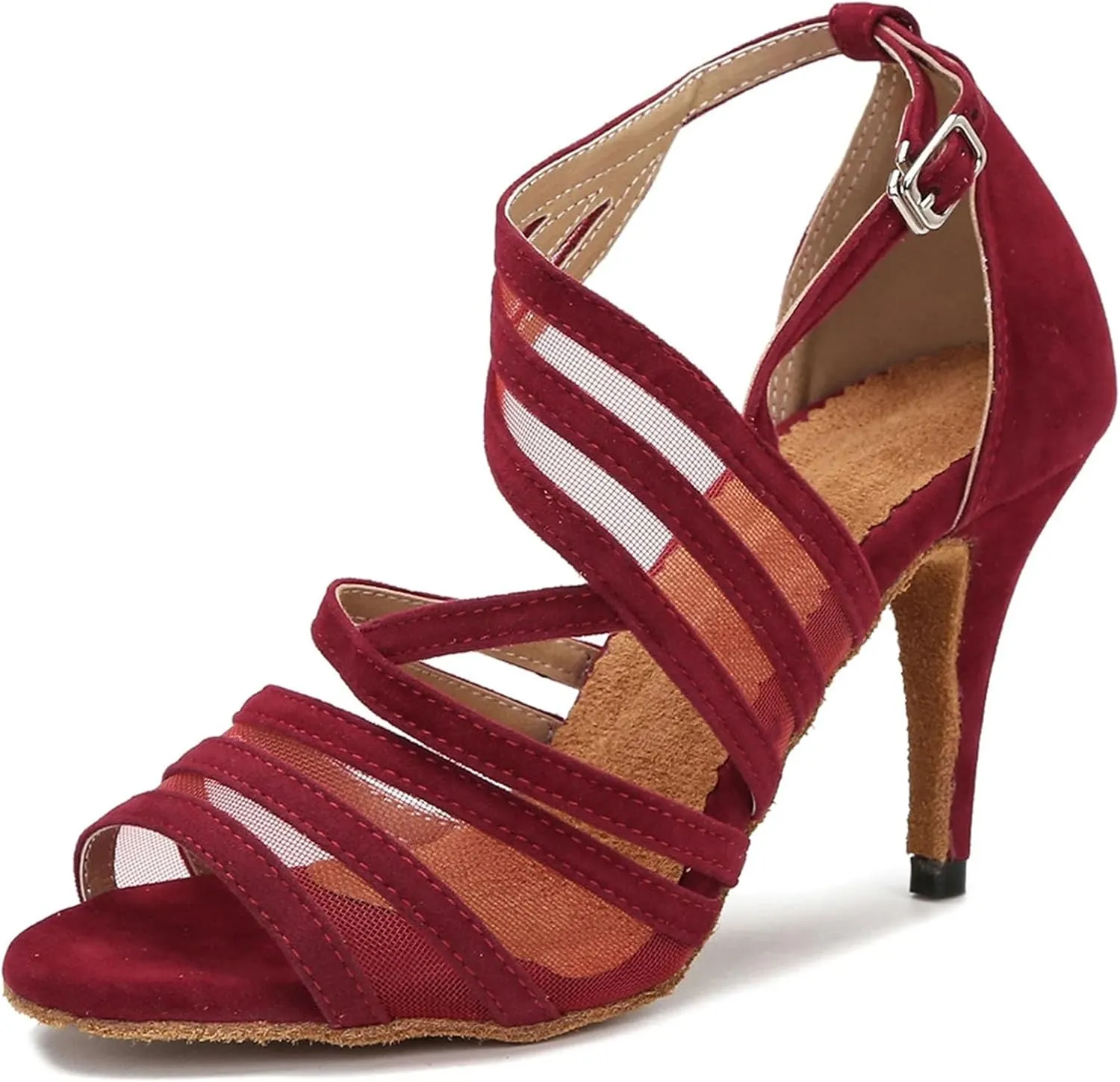 Women's Satin Latin Dance Shoes - Salsa Samba Tango Indoor Black Sandals, 10CM/3.9Inch Heel Height