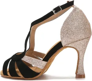 Women's Satin Latin Dance Shoes - Tango Salsa Rumba Samba Ballroom Sandals, 10CM/3.9Inch Heel Height