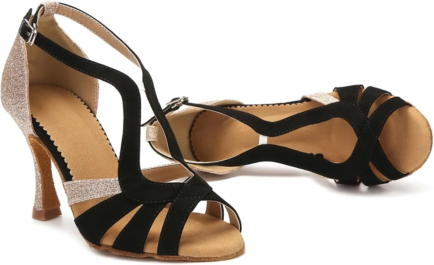 Women's Satin Latin Dance Shoes - Tango Salsa Rumba Samba Ballroom Sandals, 10CM/3.9Inch Heel Height