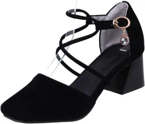 Women's Square Toe D'Orsay Pumps Comfort Ankle Strap Block Low Heel Dress Sandals Party Office Shoes