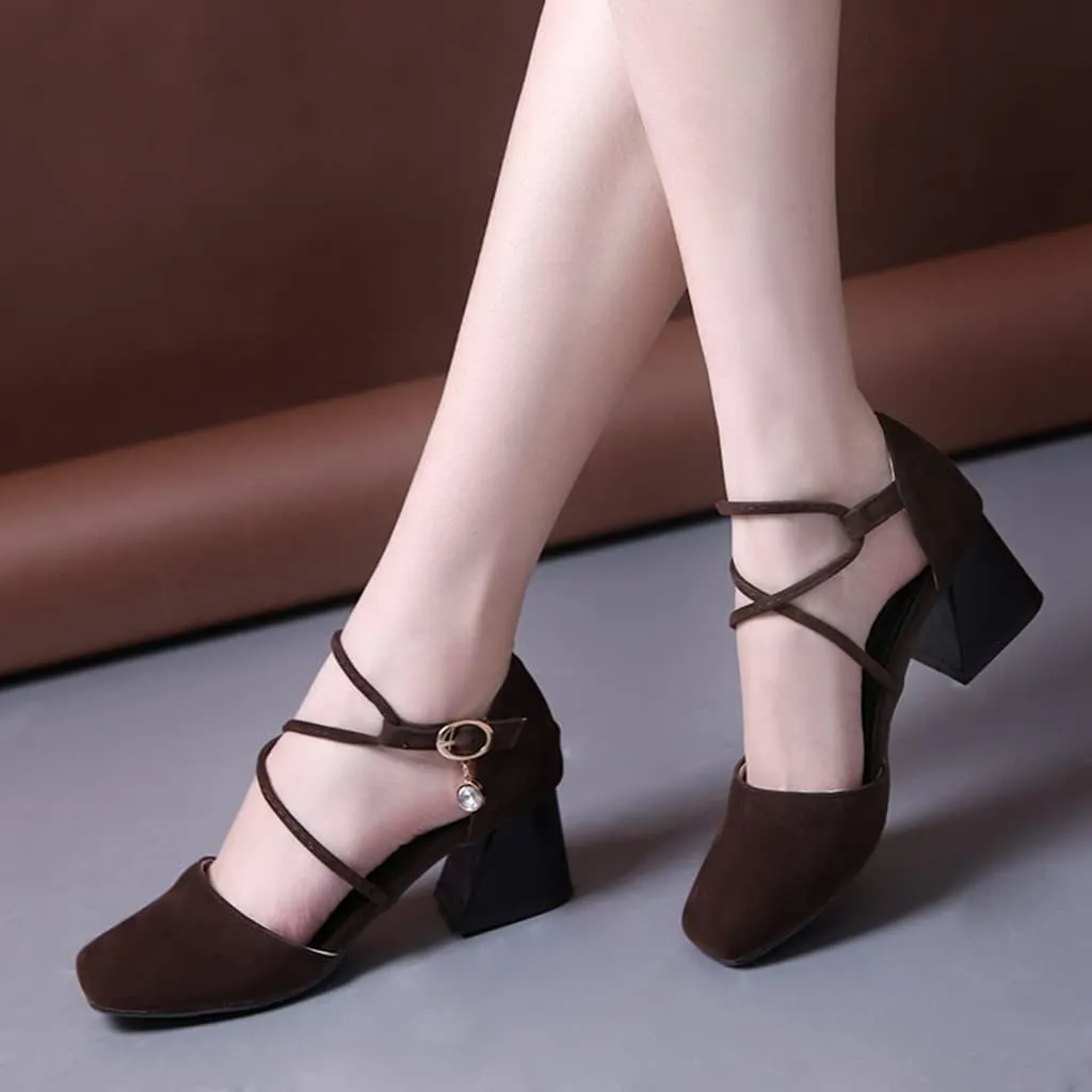 Women's Square Toe D'Orsay Pumps Comfort Ankle Strap Block Low Heel Dress Sandals Party Office Shoes