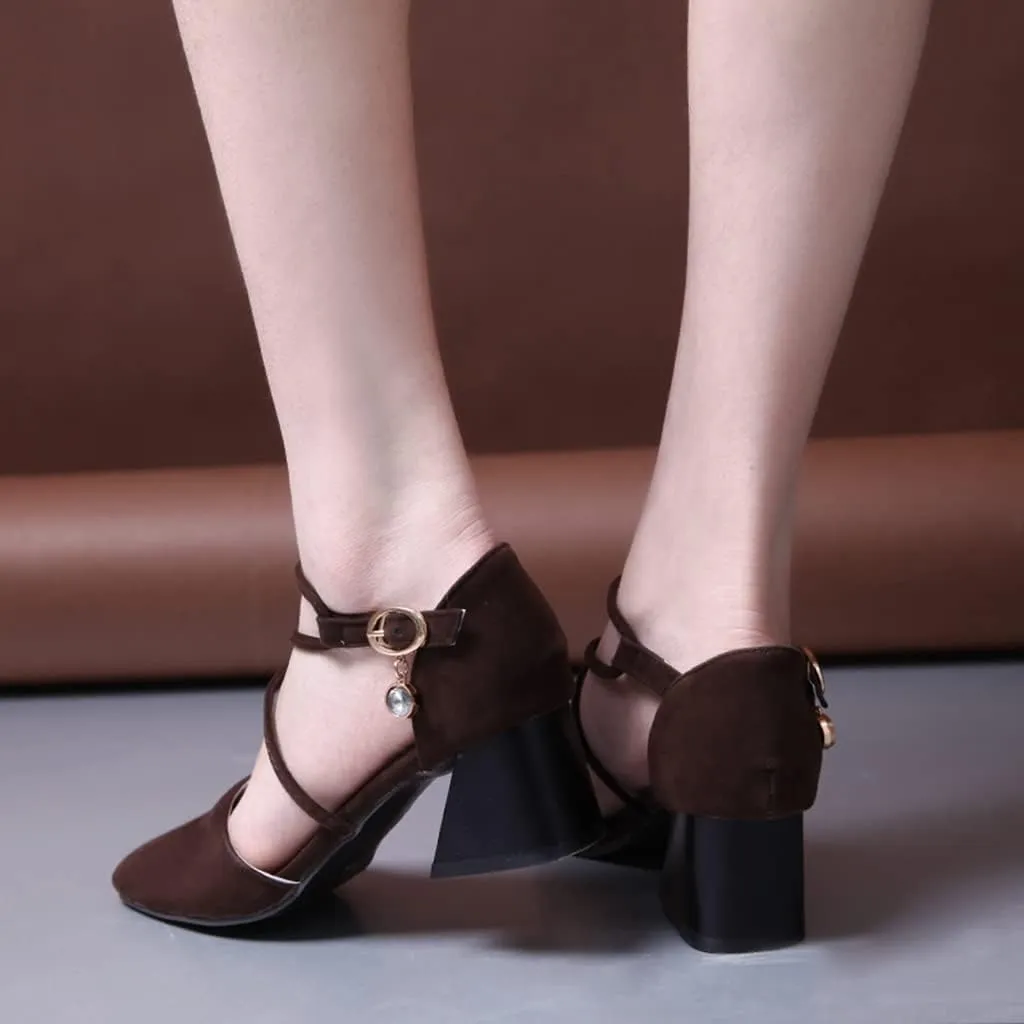 Women's Square Toe D'Orsay Pumps Comfort Ankle Strap Block Low Heel Dress Sandals Party Office Shoes