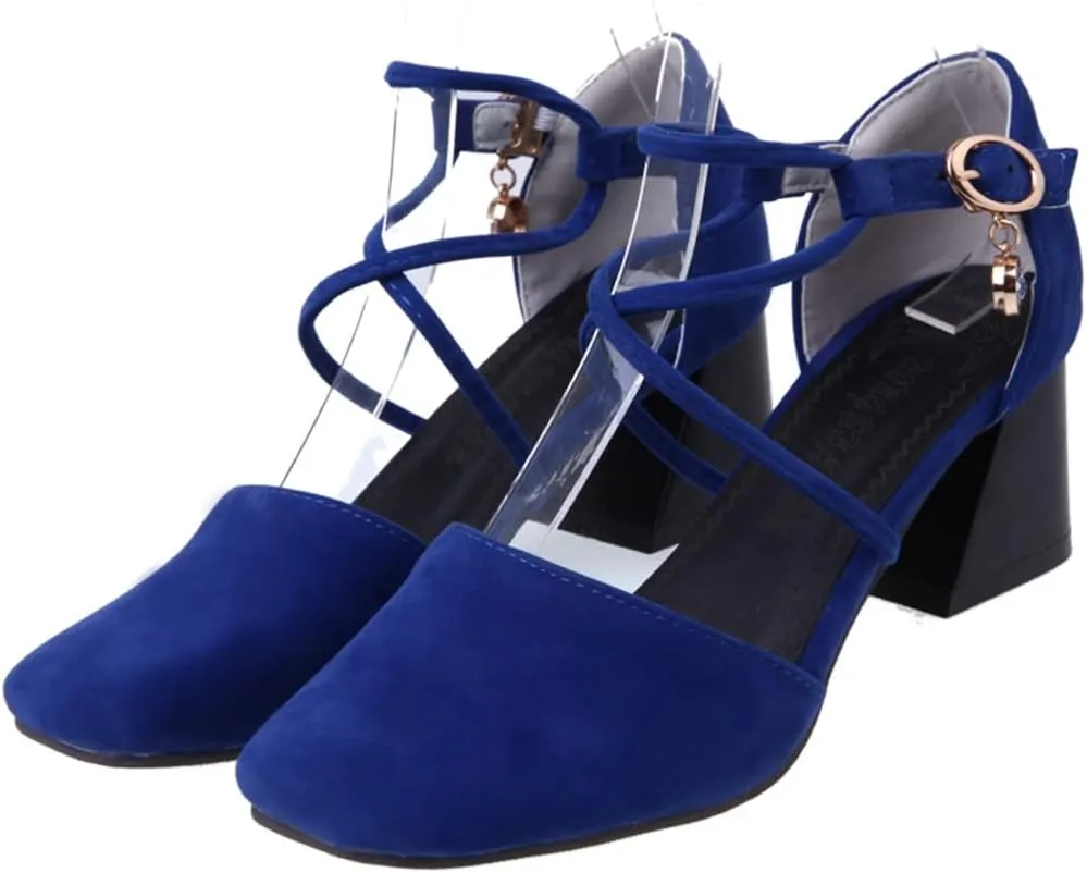 Women's Square Toe D'Orsay Pumps Comfort Ankle Strap Block Low Heel Dress Sandals Party Office Shoes