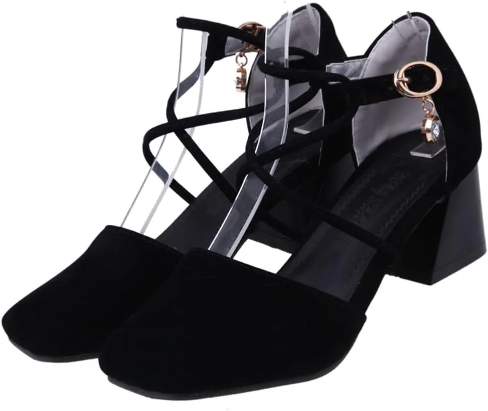 Women's Square Toe D'Orsay Pumps Comfort Ankle Strap Block Low Heel Dress Sandals Party Office Shoes