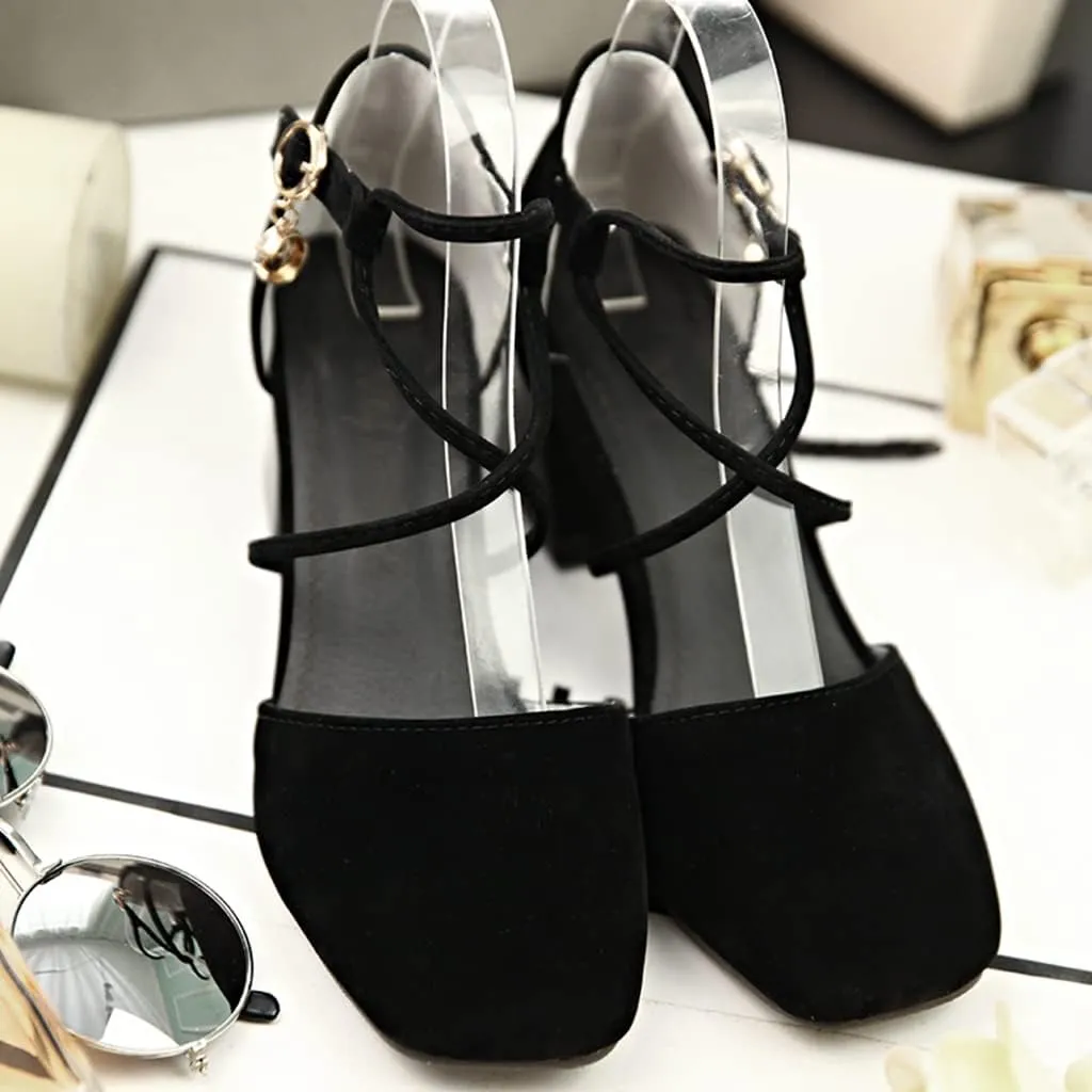 Women's Square Toe D'Orsay Pumps Comfort Ankle Strap Block Low Heel Dress Sandals Party Office Shoes