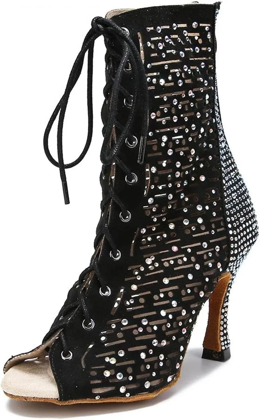 Women's Summer Latin Dance Boots - Ballroom Sexy Party Shoes, 10CM/3.9Inch Heel Height