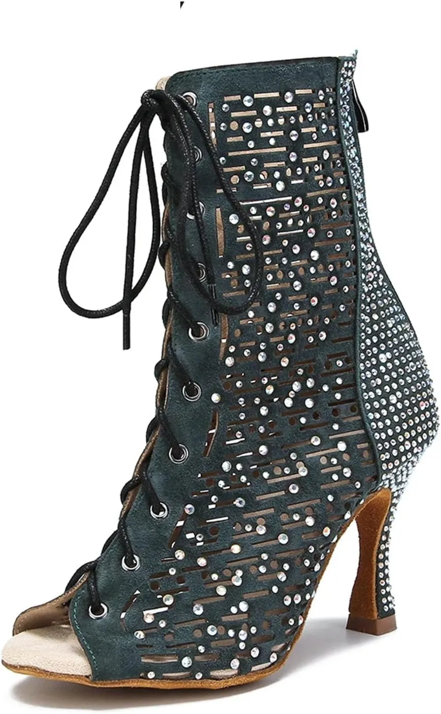 Women's Summer Latin Dance Boots - Ballroom Sexy Party Shoes, 10CM/3.9Inch Heel Height