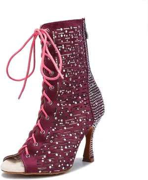 Women's Summer Latin Dance Boots - Ballroom Sexy Party Shoes, 10CM/3.9Inch Heel Height