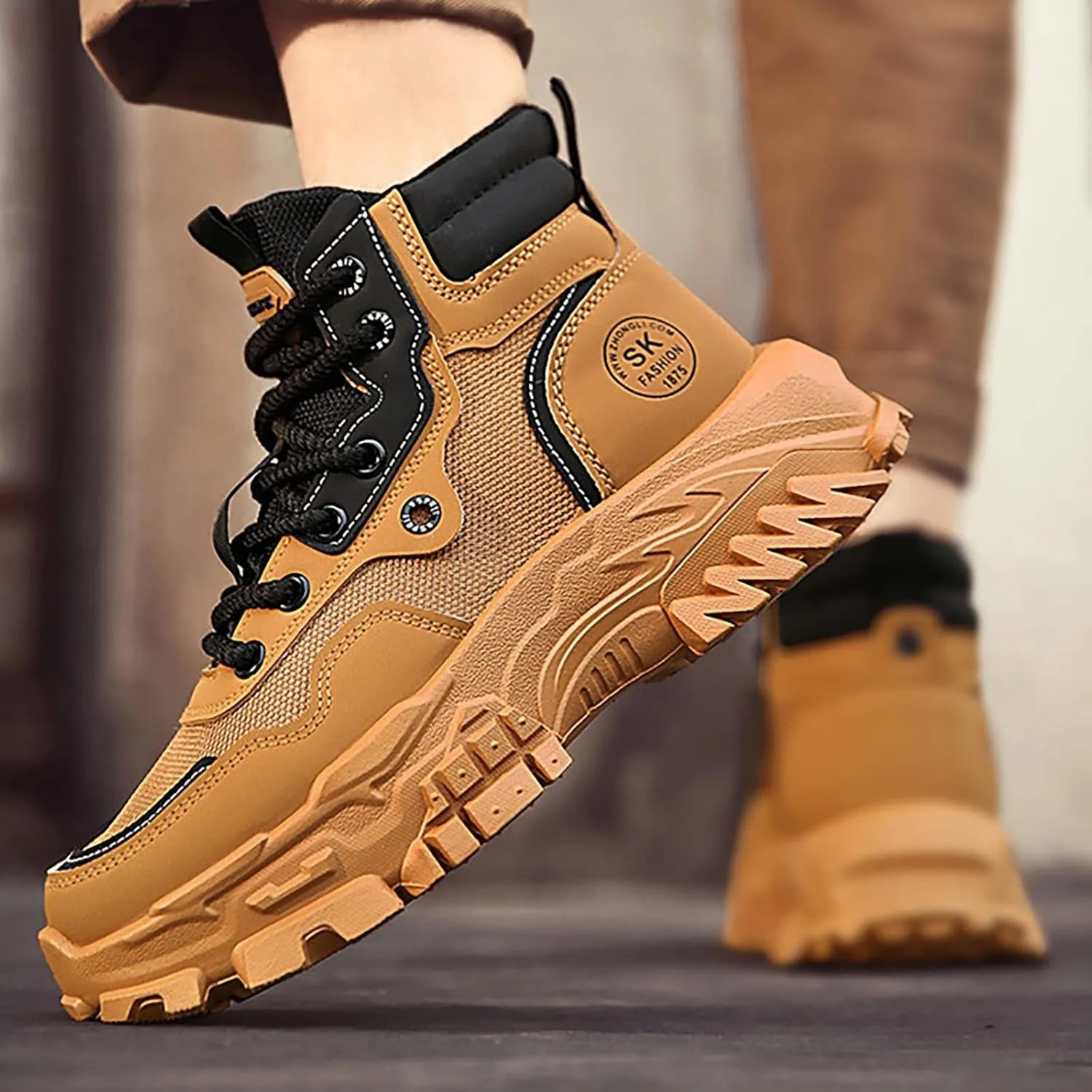 Work Boots for Men Waterproof Hiking Sneakers Ankle Booties Womens Safety Toe Shoes Slip On Platform Sneakers Indestructible Hike Grounded Footwear