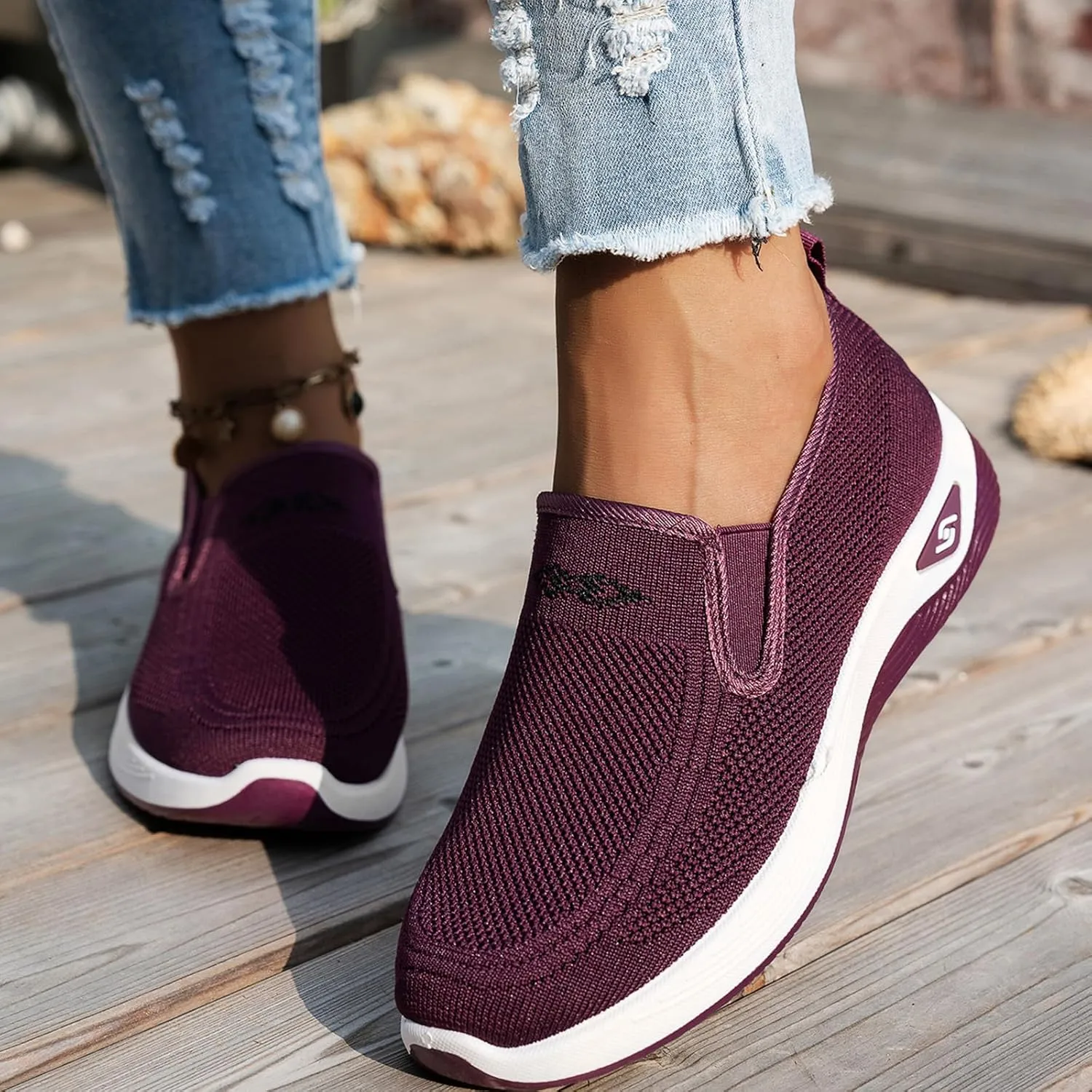 Woven Orthopedic Sneakers for Women Men Mesh Breathable Running Shoes,Outdoor Go Walking Slip on Diabetic Foam Shoes,Lightweight Non-Slip Soft Sole Athletic Sneakers with Arch Support