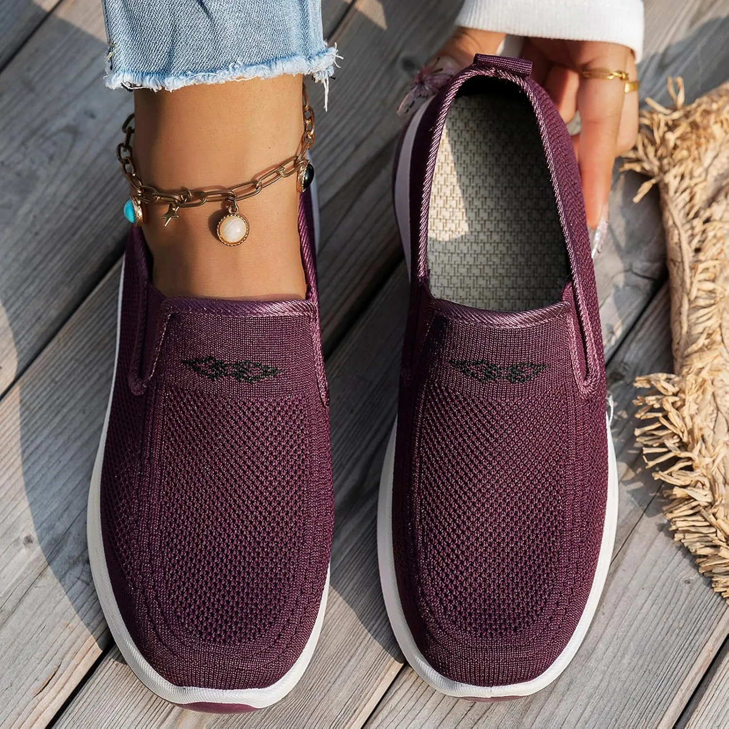 Woven Orthopedic Sneakers for Women Men Mesh Breathable Running Shoes,Outdoor Go Walking Slip on Diabetic Foam Shoes,Lightweight Non-Slip Soft Sole Athletic Sneakers with Arch Support