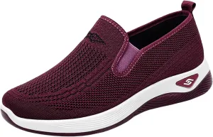 Woven Orthopedic Sneakers for Women Men Mesh Breathable Running Shoes,Outdoor Go Walking Slip on Diabetic Foam Shoes,Lightweight Non-Slip Soft Sole Athletic Sneakers with Arch Support