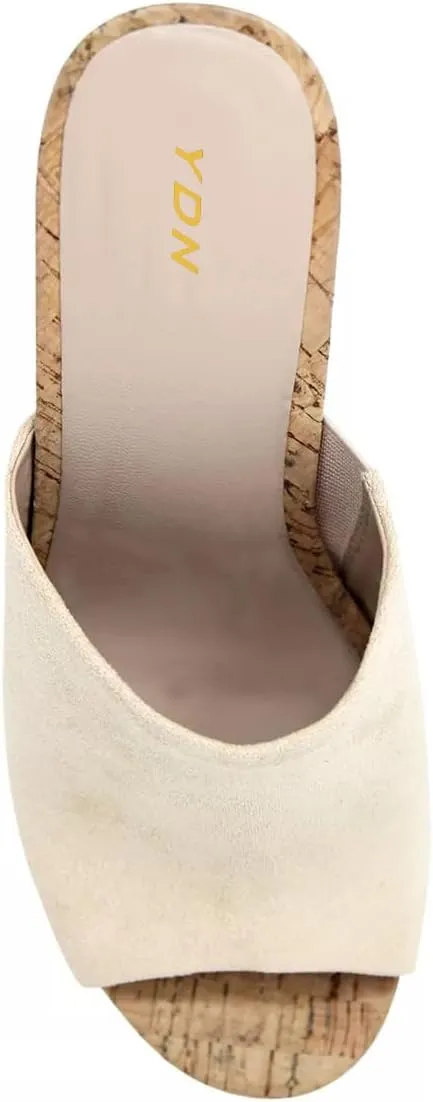 YDN Women's Platform Peep Toe Chunky High Heel Slide Sandals Slip On Backless Slippers Mules Comfy Casual Dress Shoes Size 4-16 US