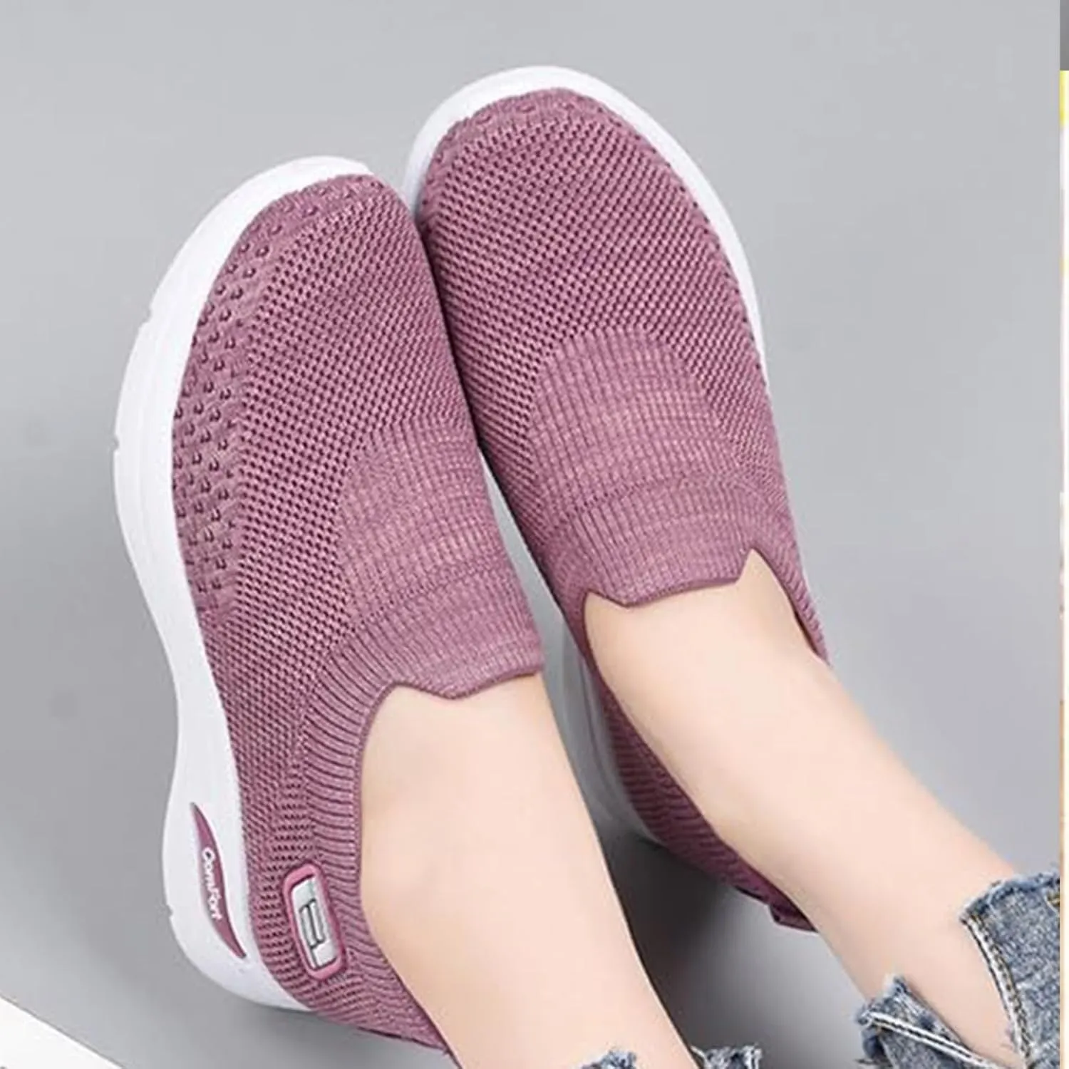 ZWRXW Womens Walking Shoes Orthopedic Slip On Air Cushion Platform Shoes Mesh Up Woven Sock Casual Ladies Fashion Sneakers Lightweight Comfortable Arch Support Sneaker with Arch Support